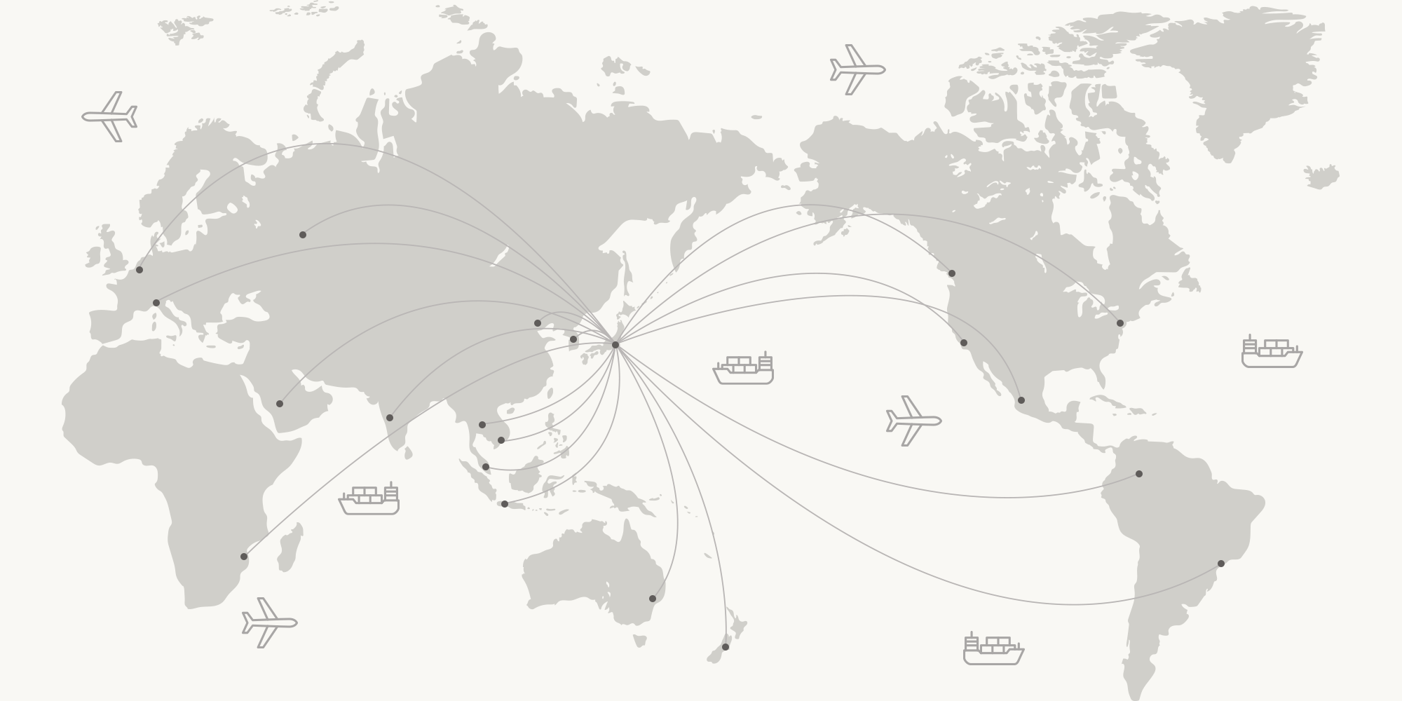 取引先の地域を示す世界地図